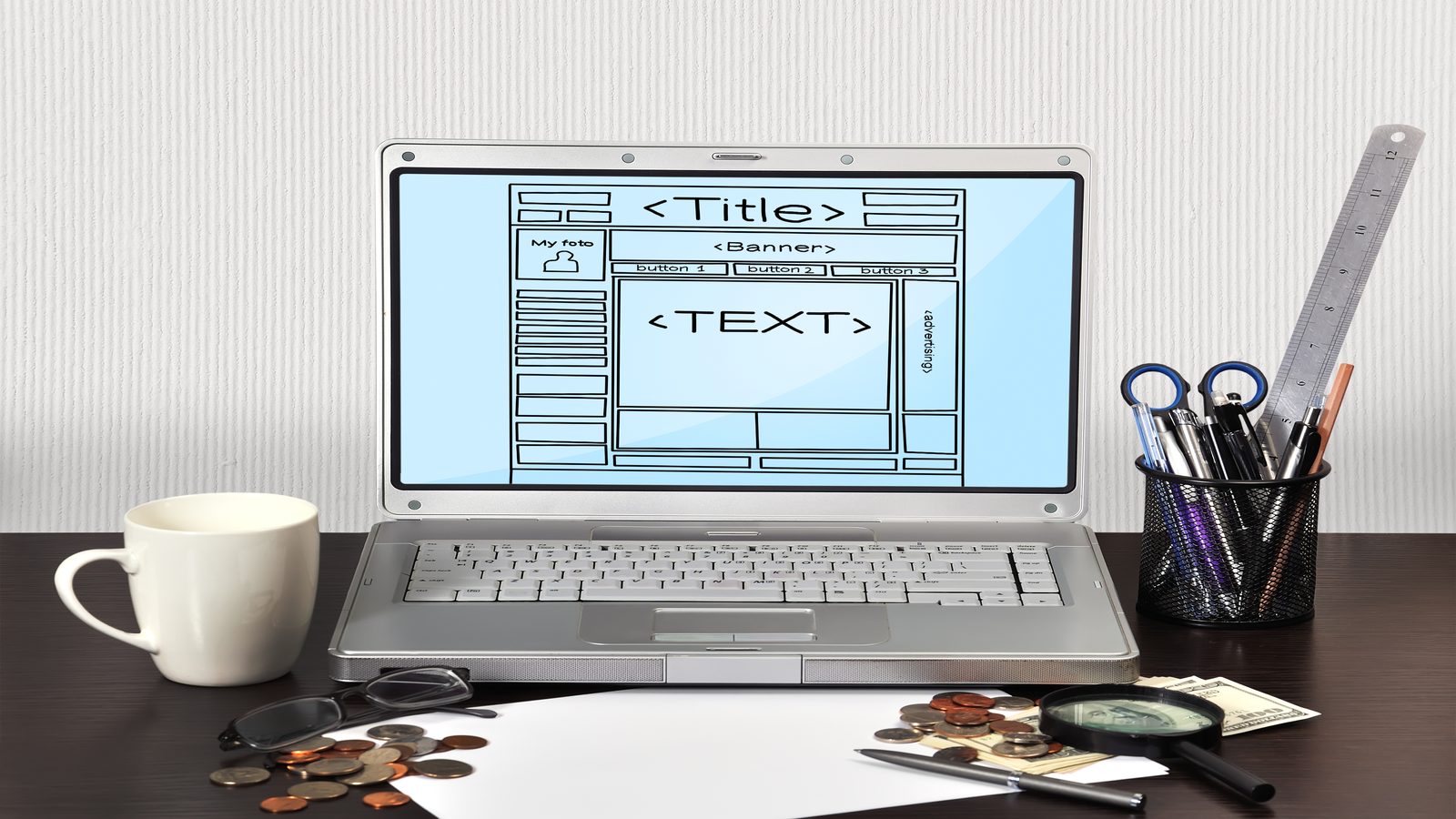 Desktop web design tool interface showing a clean HTML page layout as a Dreamweaver alternative
